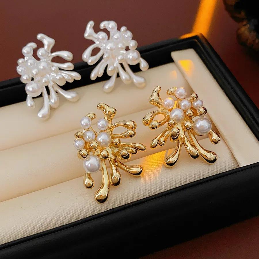 Vergoldete Feuerwerk-Perlen-Ohrstecker Mode Europäisch Amerikanisch Persönlichkeit High-End Ohrring für Frauen Luxus Zirkon