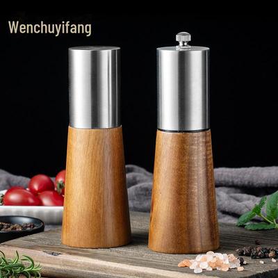 Stainless Steel & Wood Pepper Grinder and Salt Shaker Set with Ceramic Core