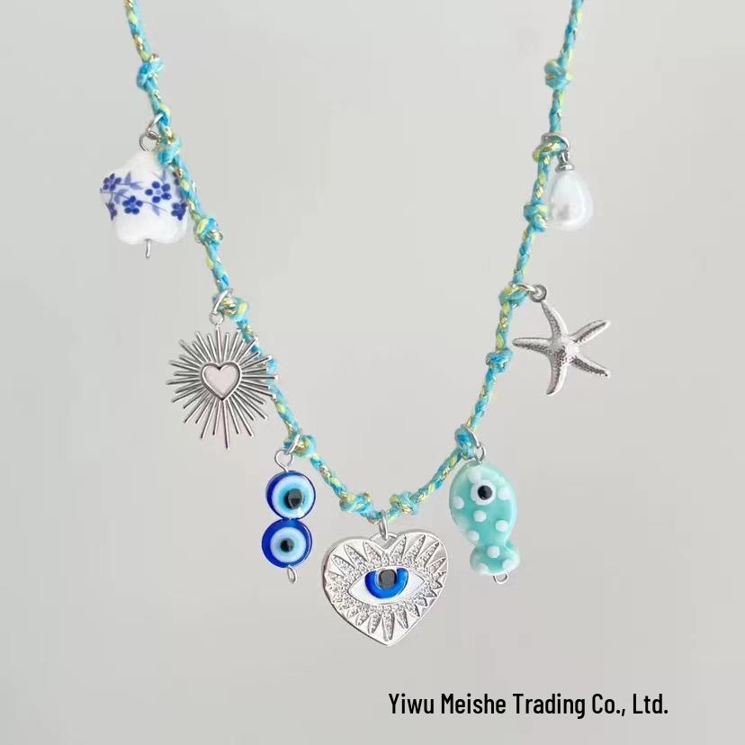 Conjunto de Pulsera y Collar Estilo Océano con Conchas y Estrellas Marinas de Acero Inoxidable