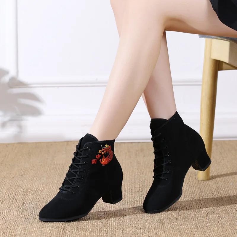  High Top Latin Dance Shoes Women Black Salsa Jazz Dancing Boots Shoe Heel Outdoor Adult Woman Ballroom Ballet Sneakers