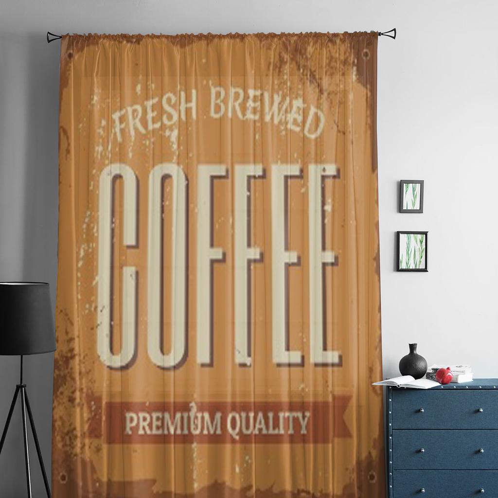 Vintage Style Tin Sign 'Fresh Brewed Coffee Sheer Curtains for Living Room Tulle Window Curtain Bedroom Kitchen Veil Drapes