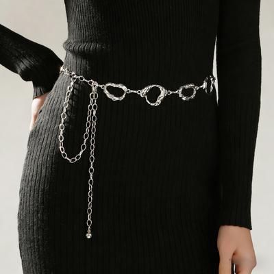 Simple Irregular Round Ring Waist Belts Fringes Chain Women Circle Metal Chain Belts Geometric Long Hollow Waistband