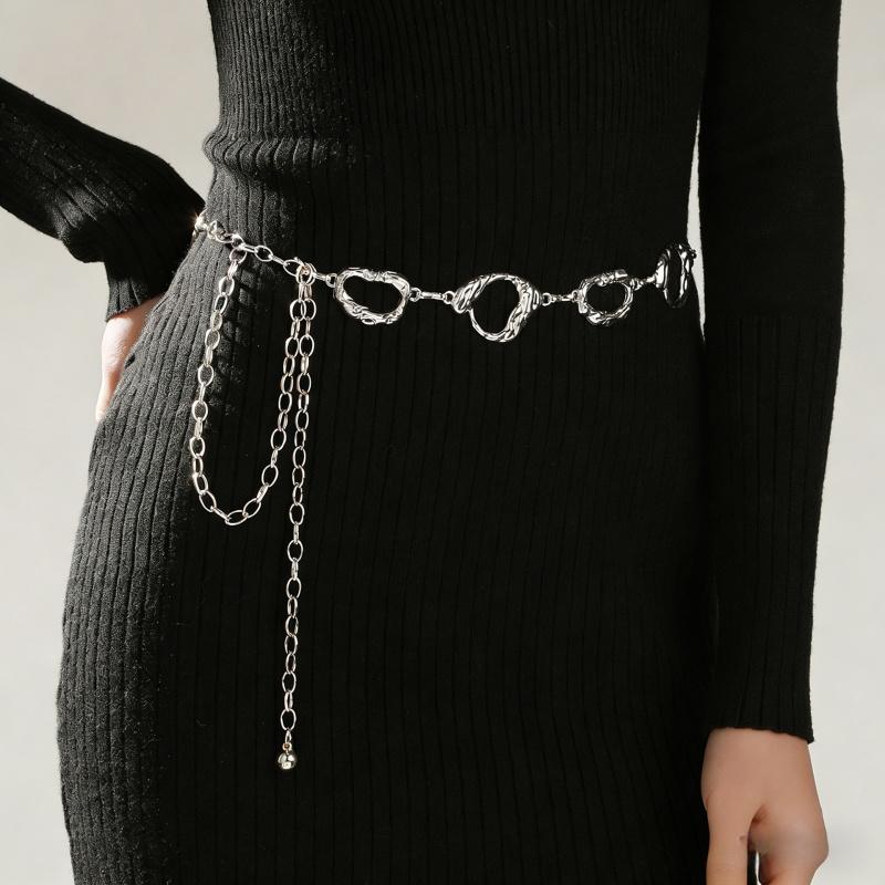 Simple Irregular Round Ring Waist Belts Fringes Chain Women Circle Metal Chain Belts Geometric Long Hollow Waistband