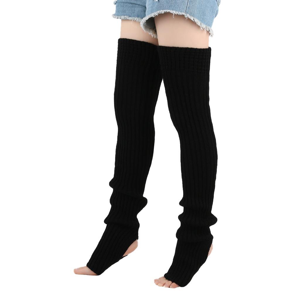 Female Legwear 80cm Leg Warmers Knitted Winter Warmth Warm Foot Cover Solid Color Wool Material Boot Warmers Yoga Practice