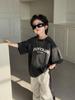 2025 Boys Denim Color Block Wide Leg Sweatpants - Casual Loose Fit, Pleated Straight-Leg Design