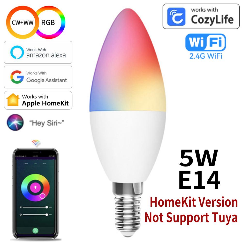 

HomeKit Tuya WiFi Smart Light Bulbs Dimmable RGBCW E14 LED Bulb Candle Lamp Smart Life APP Голосове керування для Siri Alexa Google