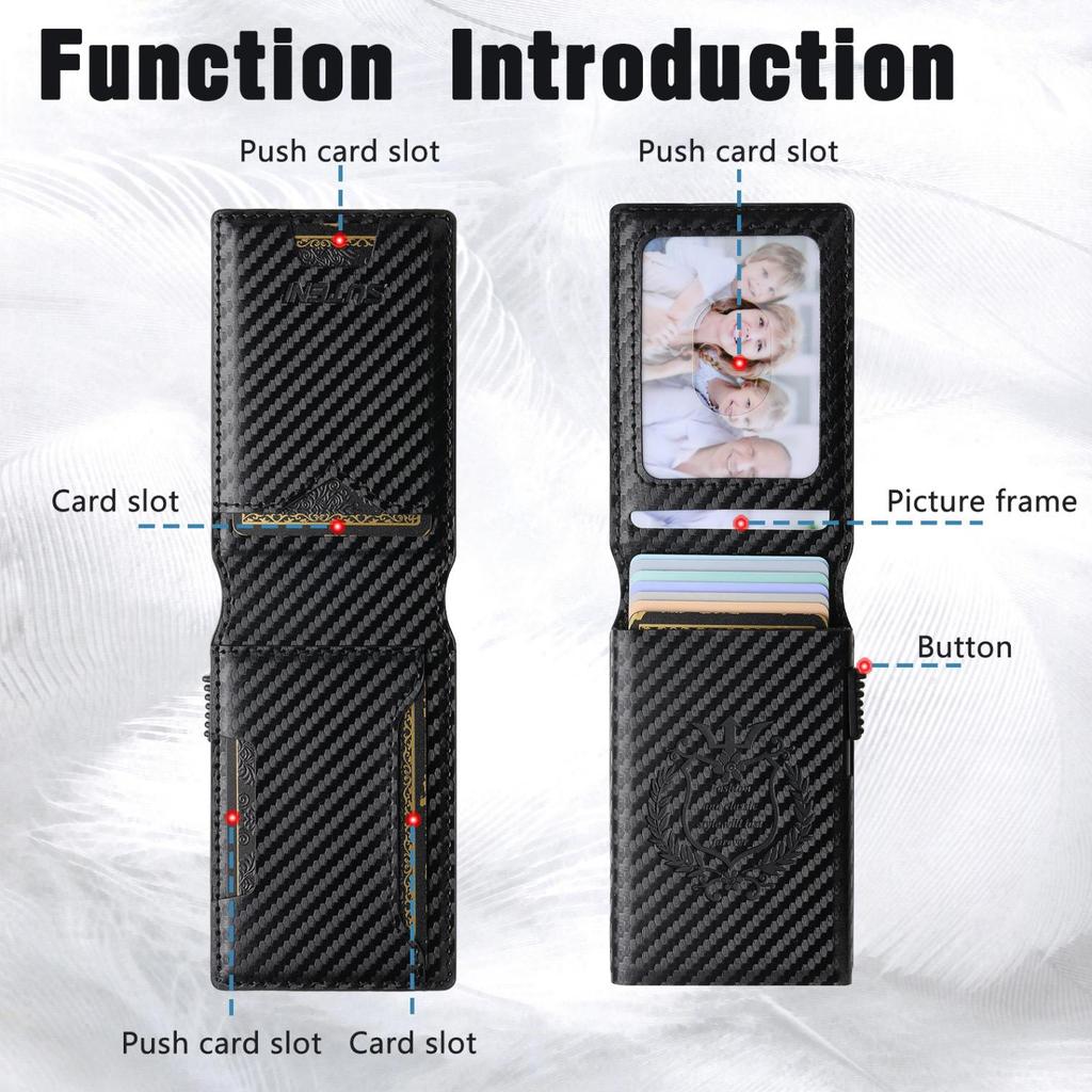 Men's High-Capacity Leather Card Holder with Automatic Pop-Up Mechanism