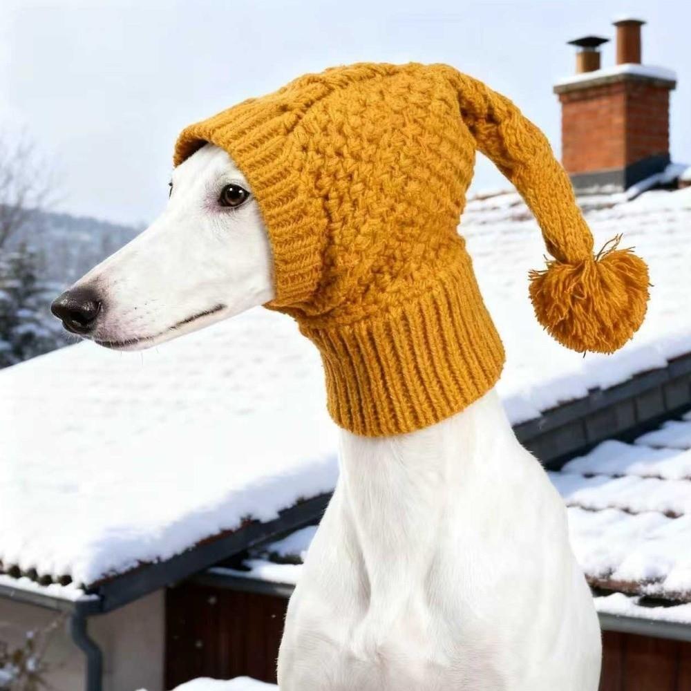 Puppy Hood Stretchy Dog Knitted Hat Cozy Warm Dog Headgear with Ball Ears Cover Pet Head Wrap Daily Use