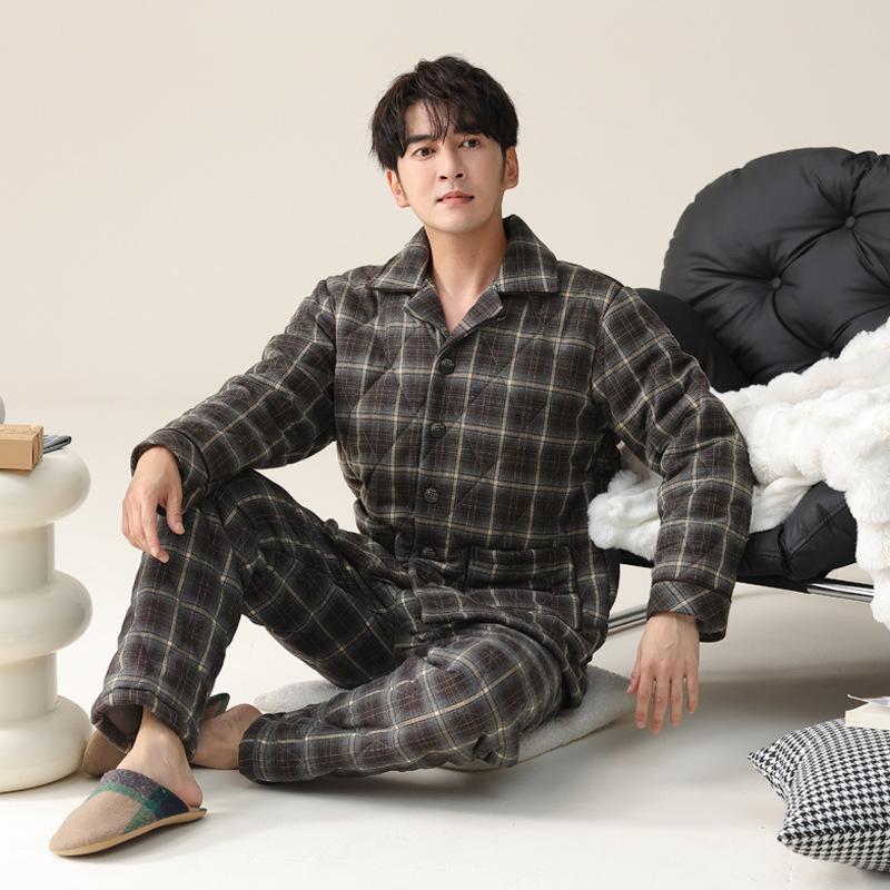 

Пижама мужская осенне-зимняя трехслойная флисовая теплая из кораллового флиса с хлопковой подкладкой, мужской тканый хлопок, домашняя одежда, комплект стеганой куртки 3XL