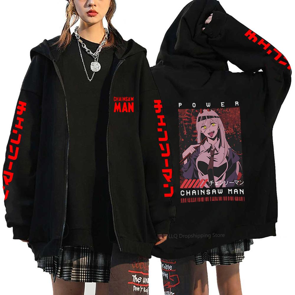 Anime Chainsaw Man Makima Cool Print Hooded Men Women Hot Manga Zip Up Hoodies Plus Size Sweatshirt Harajuku Male Zipper Jacket