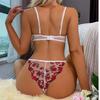 Dámská sexy krajková květinová souprava podprsenky Jednovrstvá podprsenka s kosticemi Tanga Bikini Lingerie Set