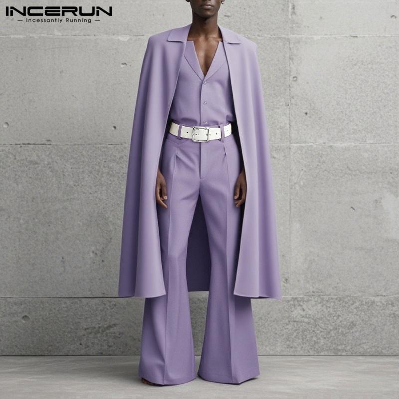 INCERUN Zweiteiliger Herren Reverskragen Langarm Umhang Blazer Lange Anzughose Outfits