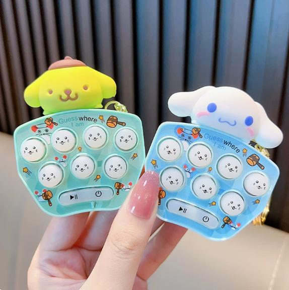 Anime  Cinnamoroll  Game Console Keychain Melody Kuromi Mini Handheld Whack-A-Mole Decompression Keyring Gifts