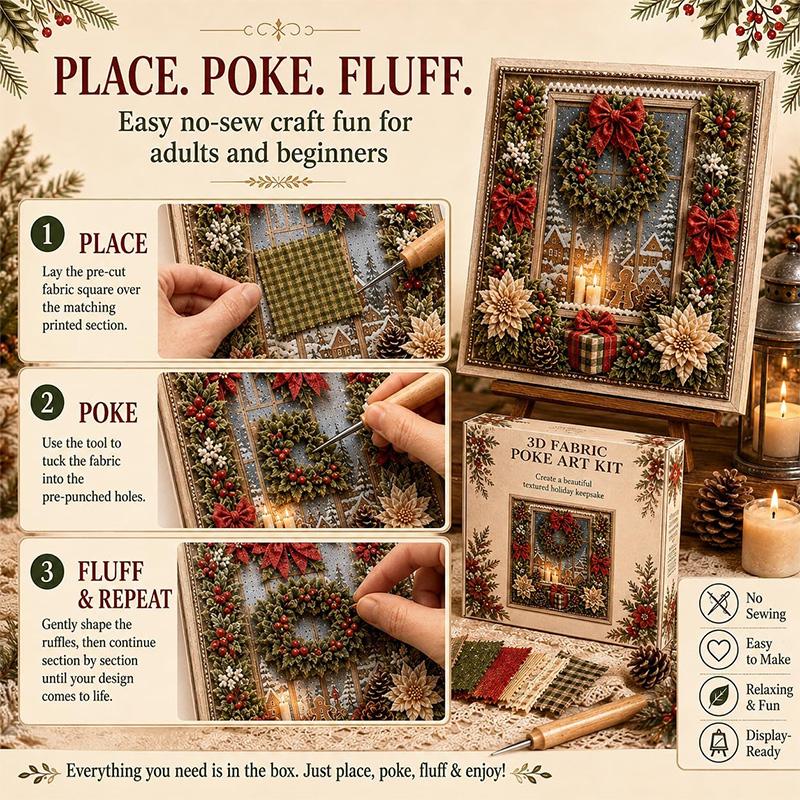 3D Christmas Snowman Fabric Poke Art DIY Kit Handmade DIY Fabric Poke Art Kit For Adults Beginner Friendly Vintage Xmas DIY Kit