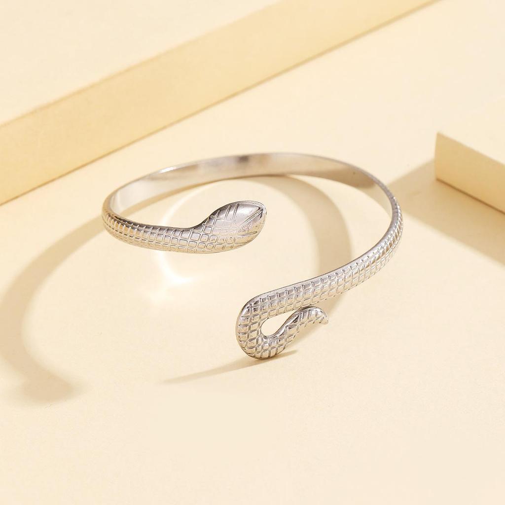 Retro Punk Coiled Snake Open Stainless Steel Gold-Plated Women’s Bracelet