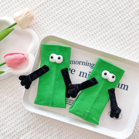 1 Pair Magnetic Hand Socks Solid Color Long Socks with 3D Character Arm Holding Hands Wearable Socks Daily Wear