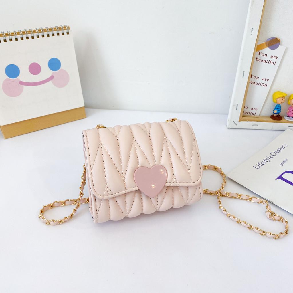 Modern Mini Heart Shaped Chain Shoulder Bag For Kids Stylish Pu Leather Handbag розовый