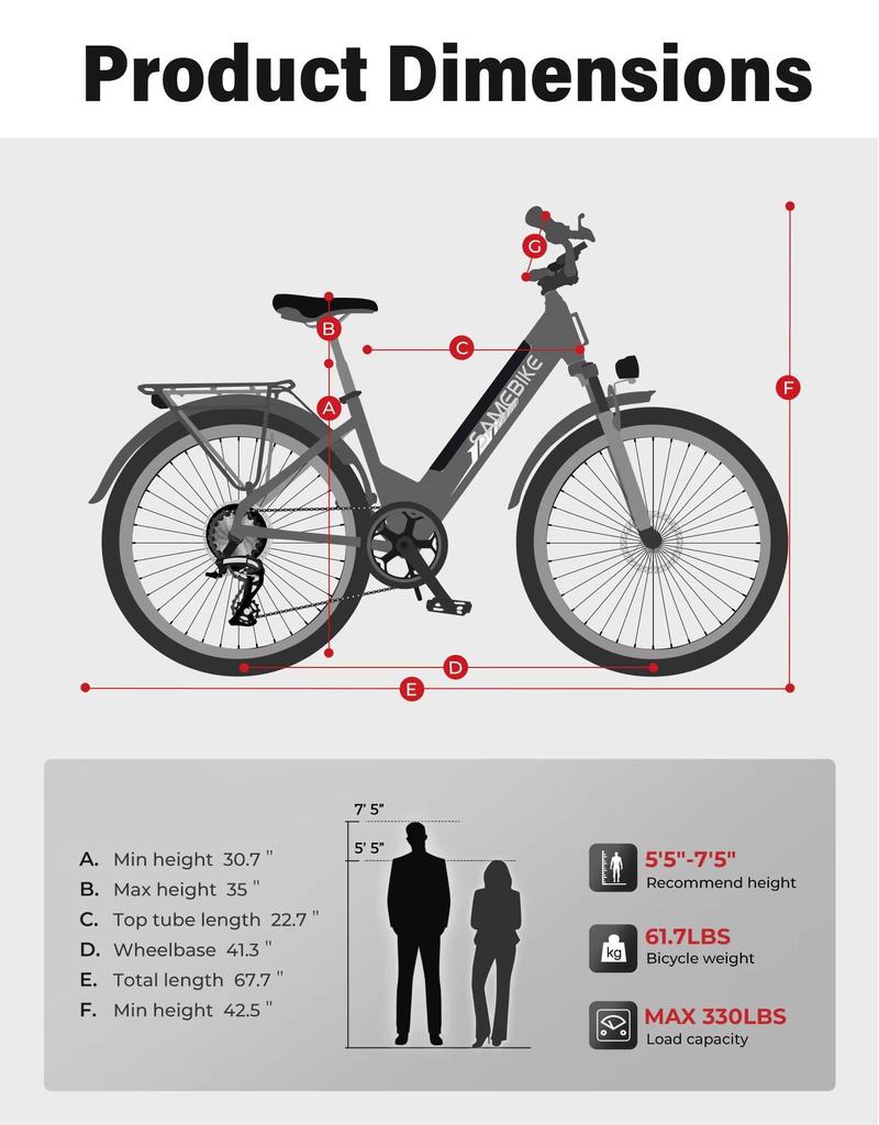 SAMEBIKE New Model RS-A01 Pro-T 36V15AH Removable Battery Electric Bike 26-Inch Tire Commuting Electric Bicycle Daily Commute.