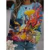 Spring and Autumn Round Neck Flower Butterfly Pattern 3D Printed Top Fashionable Casual Long Sleeved Women's T-shirts