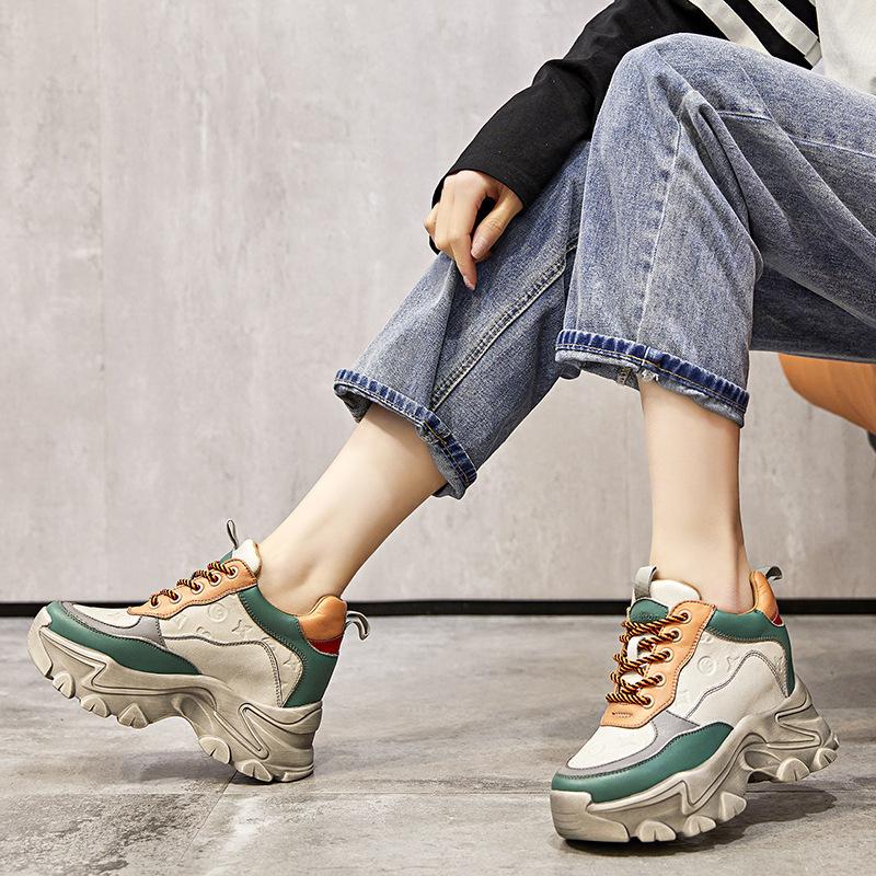 Styl etniczny wewnętrzne podwyższenie wysokości buty typu "dad shoes" nowe małe buty sportowe i rekreacyjne gruba podeszwa M