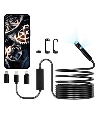 Endoscope Camera with Light, Dual Lens Borescope for Android & IOS, 1920P HD Inspection Camera with 8 + 1 LED Light, 2X Zoom