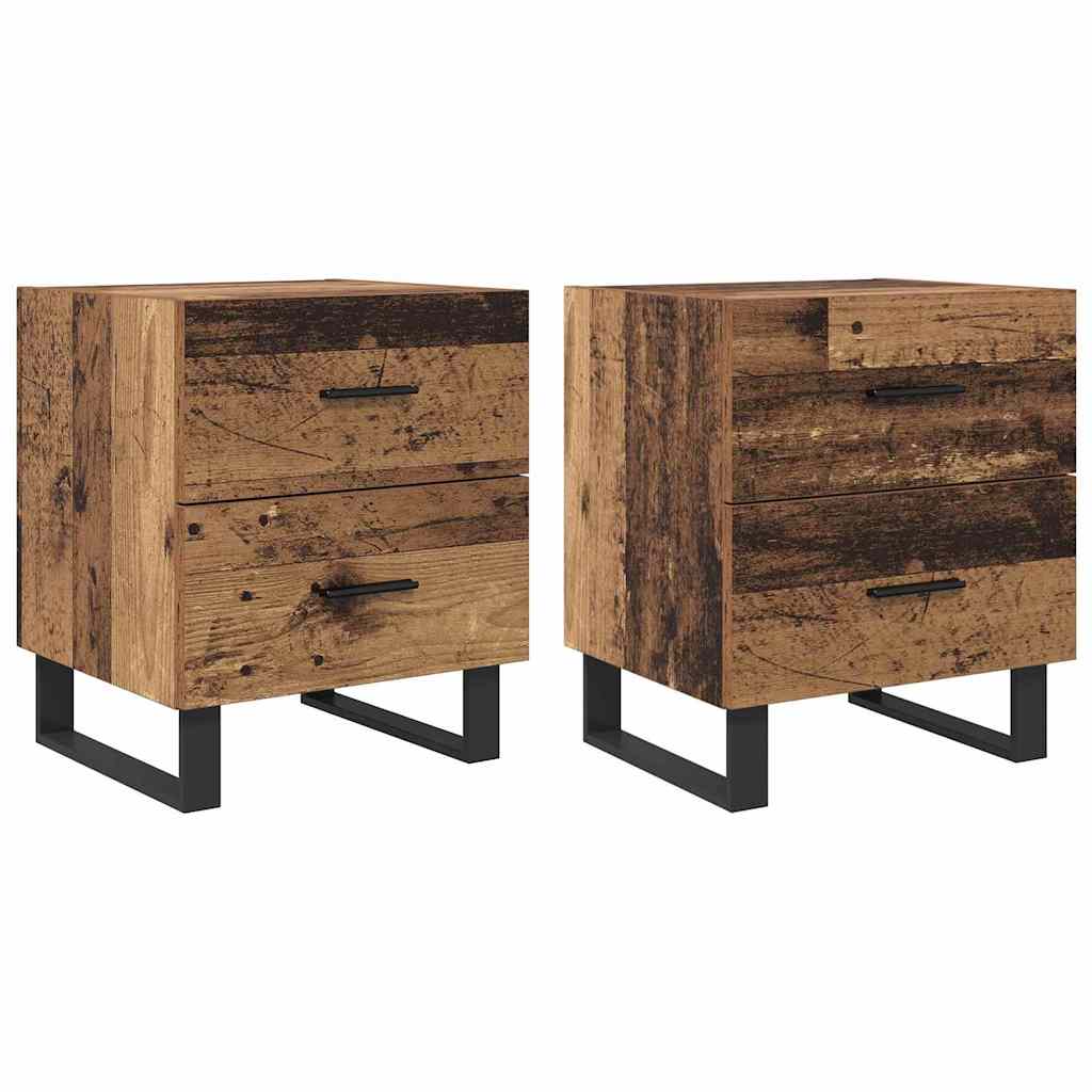 Nightstand Set of 2 Reclaimed Wood & Black 40 X 35 X 47.5 Cm