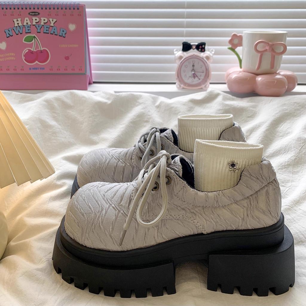 Women's Retro Thick Bottom round Toe Loafers Color Rubbing Casual Shoes Comfortable Breathable PU Leather Fashionable