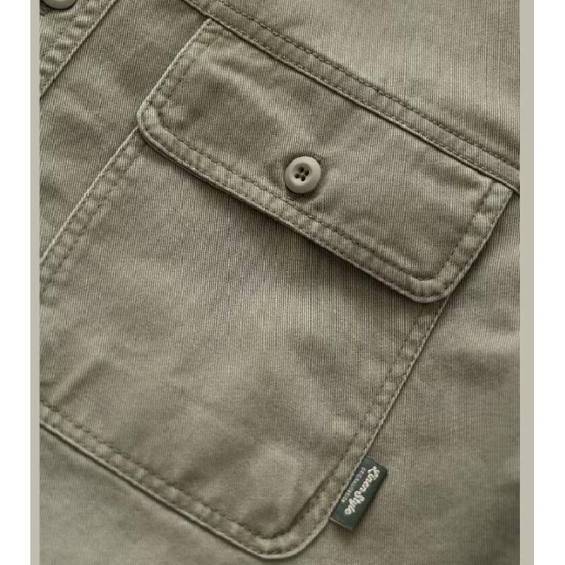 Trendy heavy-duty work shirt for men, thickened twill, loose fit, American retro style, spring and autumn, army green shirt jacket