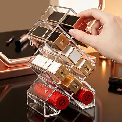1pc Desktop Lipstick Organizer Transparent Divided Storage Rack & Cosmetics Display Stand