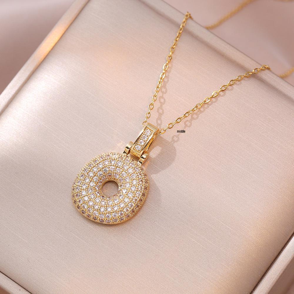 Women's European & American Style Copper Zircon Initial Necklace - Fashionable Clavicle Chain