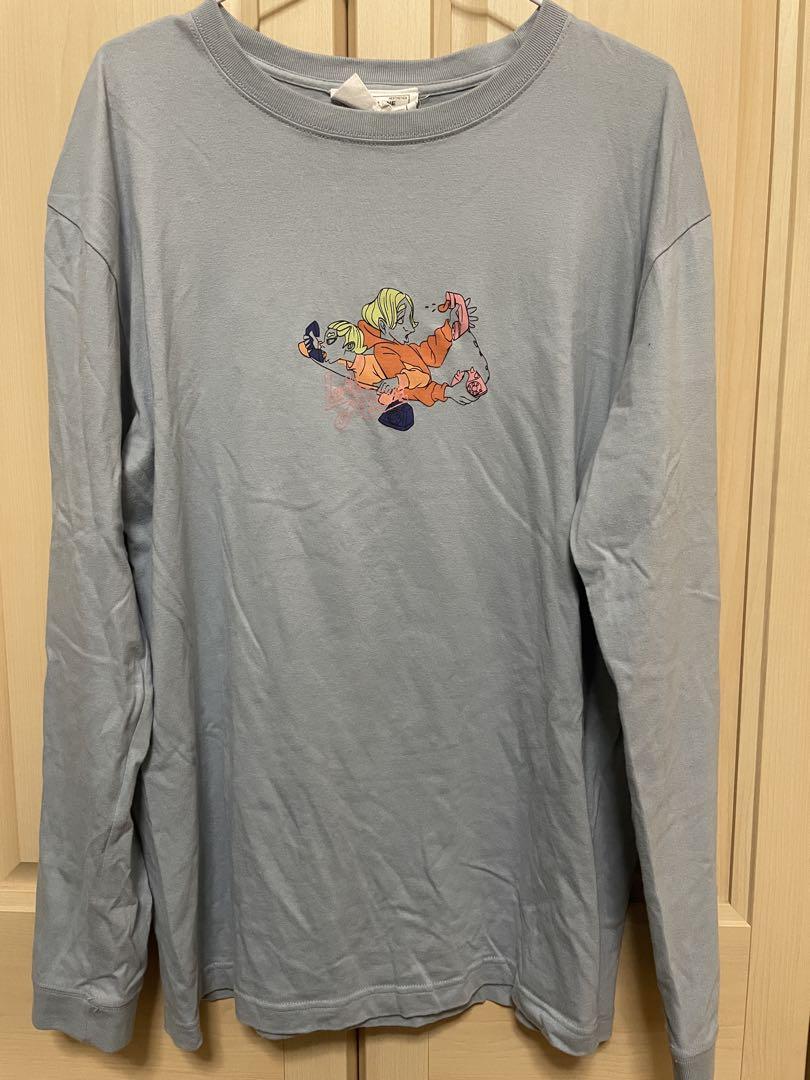 

[USED] Anime character embroidered long-sleeved T-shirt, light blue