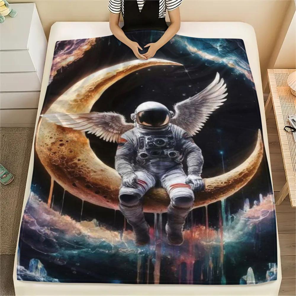 1Pc Astronaut Print Flannel Blanket, High Quality Comfortable for All Seasons, Home Decor, Warmth and Comfort, Perfect for Christmas Gifts
