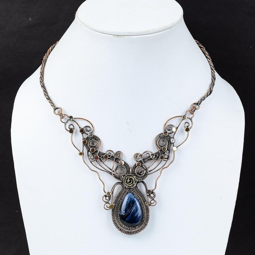 Pietersite Necklace Copper Wire Wrapped Jewelry Gemstone Copper Necklace Adjustable Necklace Handmade Wire Wrapped Necklace Gift For Bridal