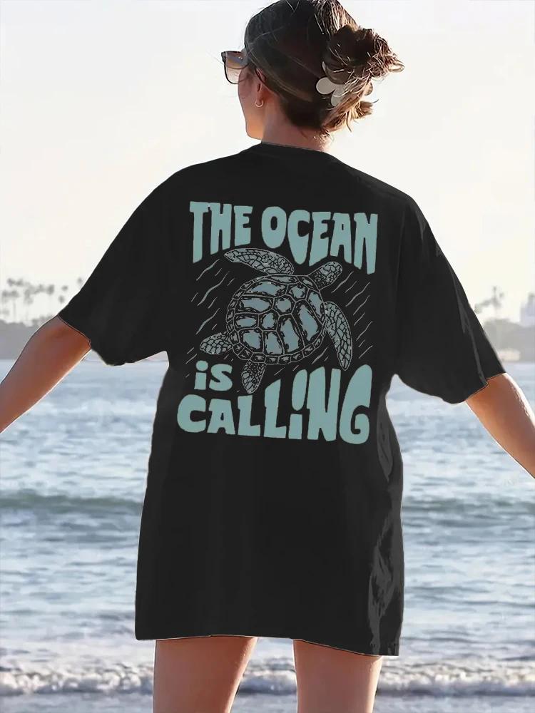 Cute Turtle Pattern Printed Cotton Tshirt 2026 Summer New Style for Both Unisex and Women Casual Simple Streetwear Style S