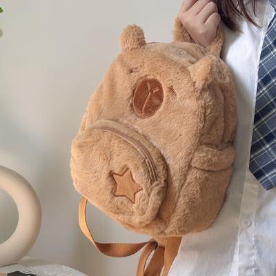 Herbst Winter Niedlicher Capybara Plüschrucksack für Frauen 2024 Neue Studentische Pendlertasche Nische Vielseitiger Rucksack