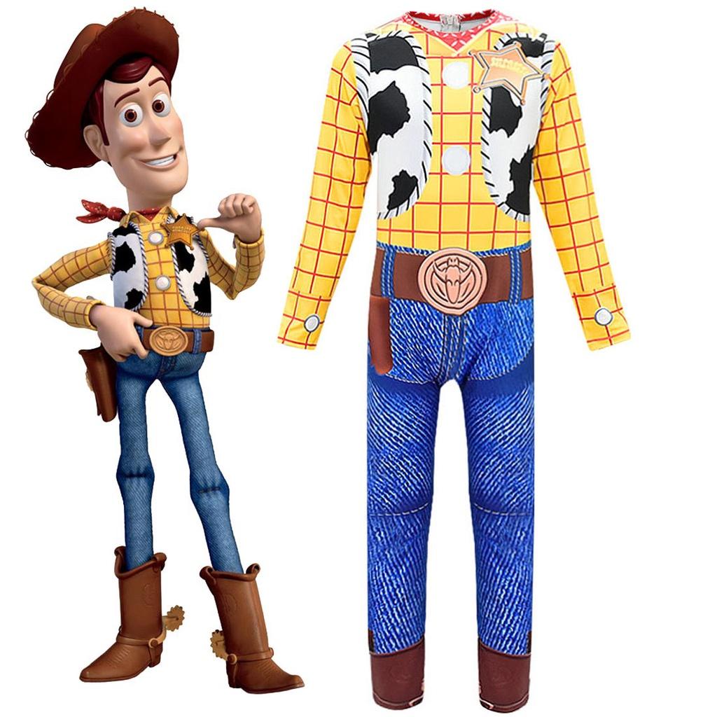 Colorful Toy Story 4 Woody Cosplay Costume For Kids Featuring Long Sleeves Jumpsuit