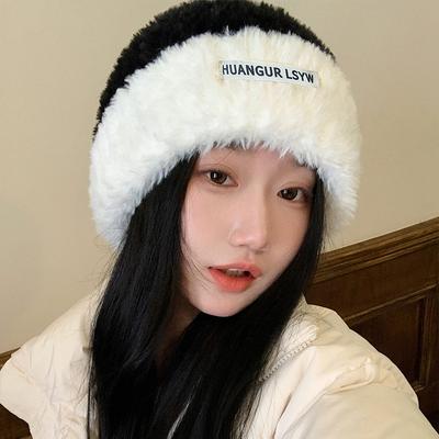 Plush Knitted Hat for Women In Winter Thickened Face-showing Small Pile Hat Warm and Versatile Baotou Woolen Hat