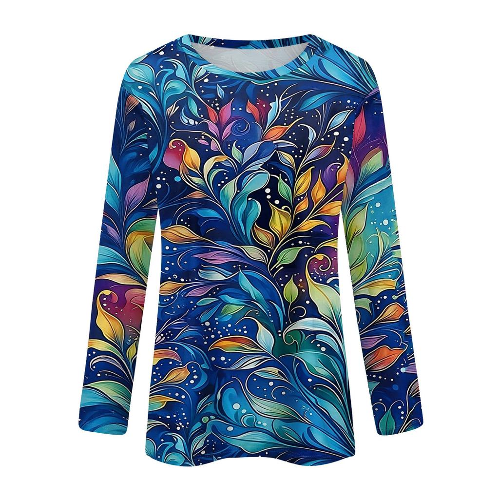 Long Sleeve Shirts For Women Cute Print Graphic Tees Blouses Casual Plus Size Basic Tops Pullover