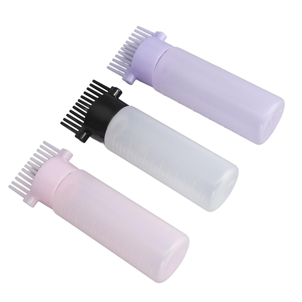 3 Colors Hair Coloring Oiling Bottle Root Comb Applicator Bottle with Graduated Scale for Beauty Salon
