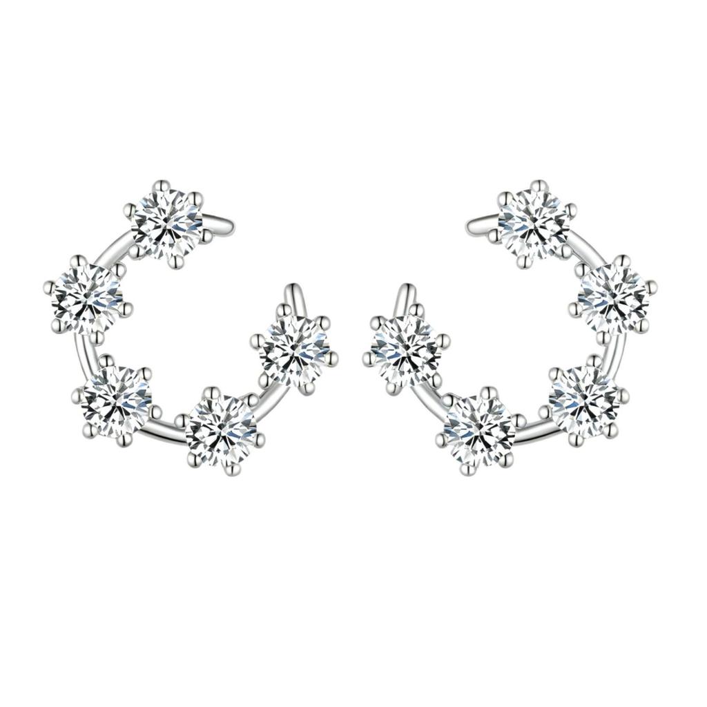 S925 Sterling Silver Moissanite Lucky Wreath Stud Earrings & Crescent Moon Ring