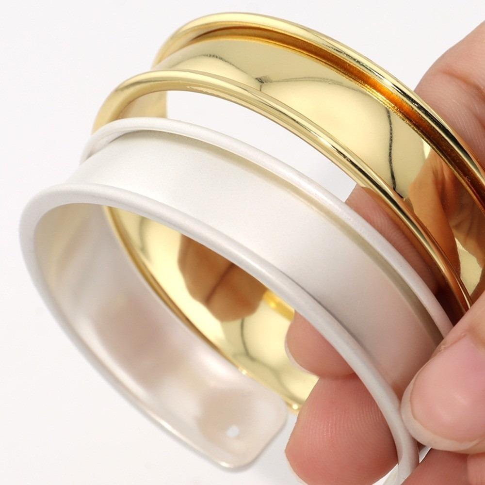 Smooth Wide Concave Groove DIY Bracelet 18K Genuine Gold Simple Bracelet Base for Women