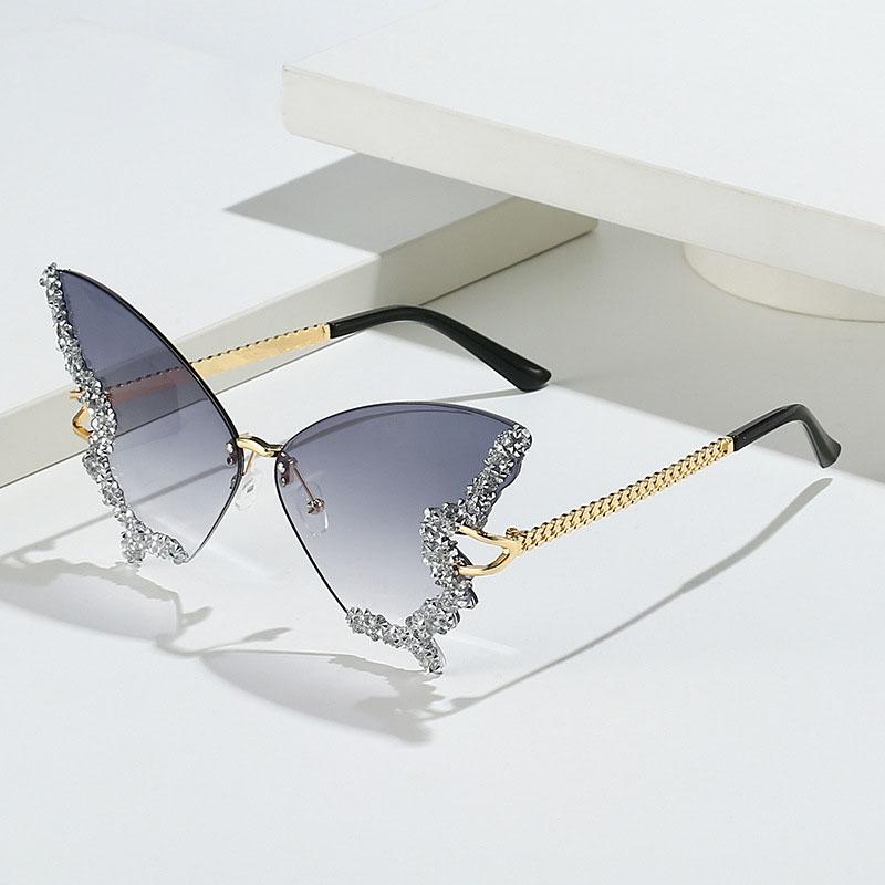 Butterfly Shape Sun Glasses Women Rhinestone Decoration Rimless Sunglasses Party Club Women's Sunglass