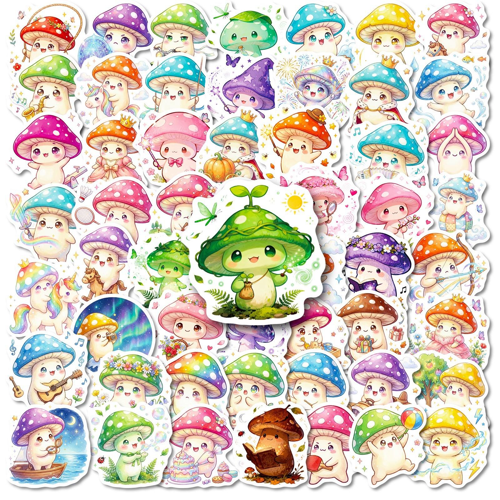 56 Anthropomorphic Mushroom Stickers, Creative Children S Cartoon Cute Mushroom Hat Decorative Waterproof Sticker