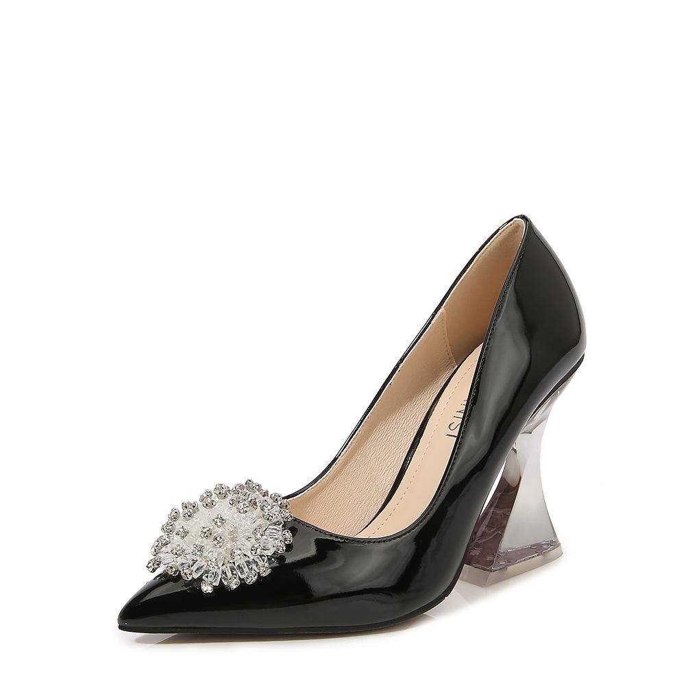 

Женская обувь конфетных цветов новая рабочая обувь остроносая лакированная кожа хрустальный каблук высокие каблуки модные блестящие туфли-лодочки со стразами 42 чёрный