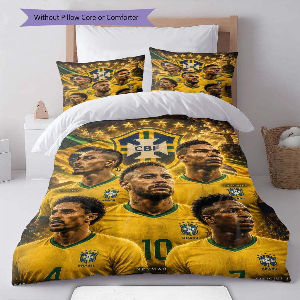 Brazil National Football Team Pattern Bedding,Quilt Set Quilt Cover Pillowcase Home Birthday Gift(1 * Duvet Cover + 2 * Pillowcase, Without Core)