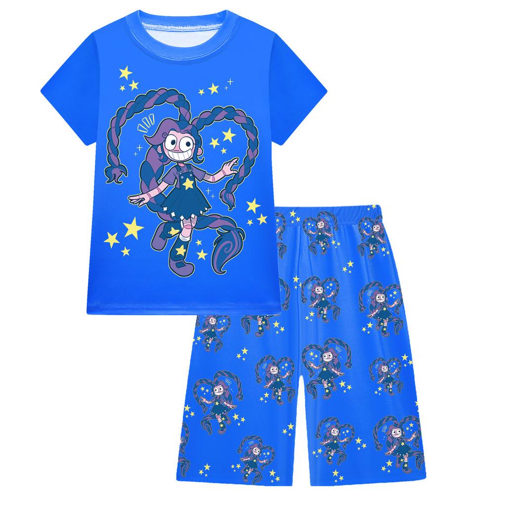 

19771 Kids Girls Lily Lovebraids Printed Short Sleeves Top Shorts Clothes Sets 120cm синій