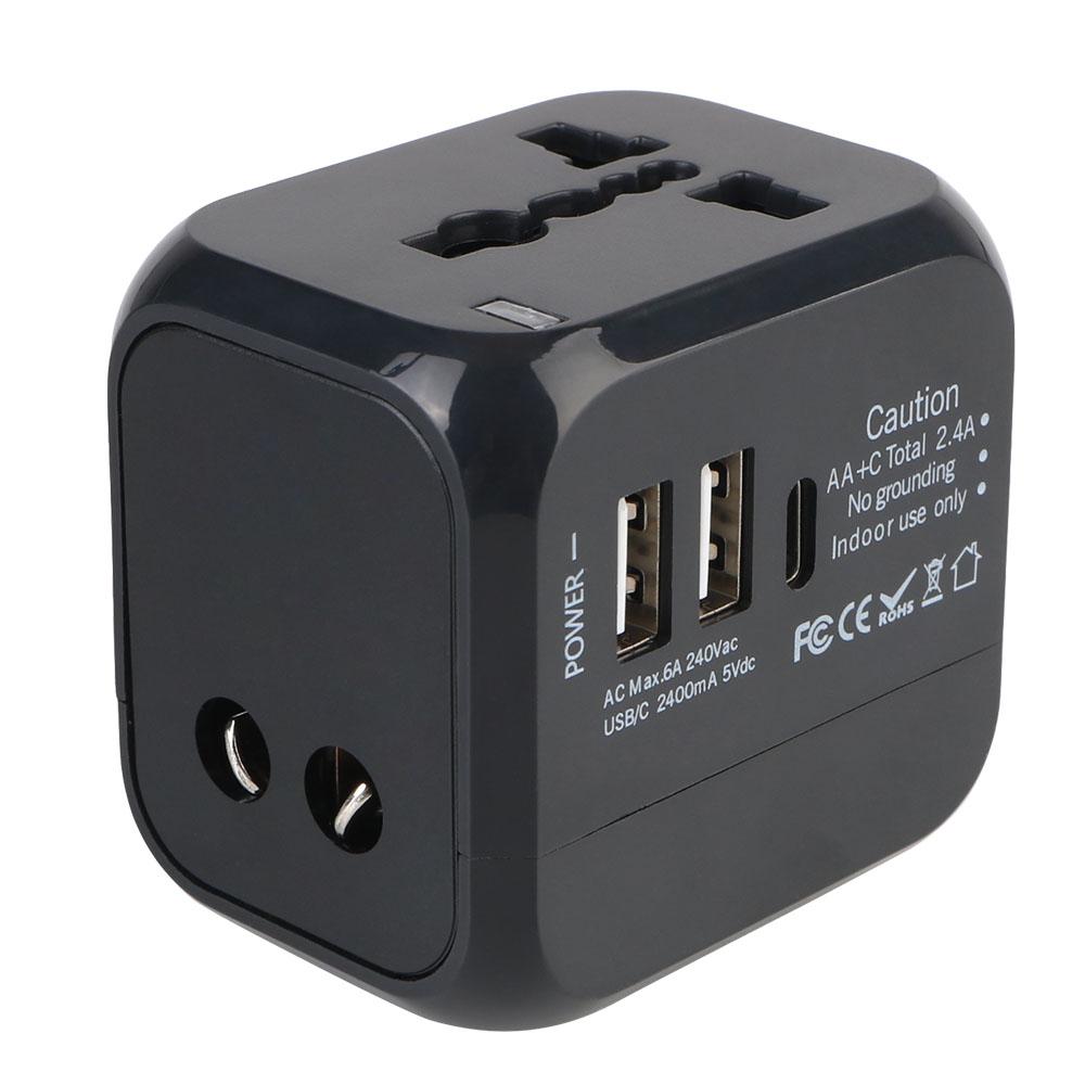 

With 2 USB Port and 1 Type C Universal Travel Adapter 6A Travel Charger US EU UK AU plug All-in-one Wall Charger чёрный