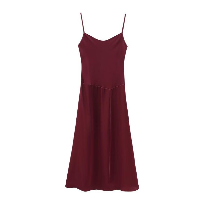 European American Women s Clothing Summer Fashionable Burgundy Dragline Dress XS