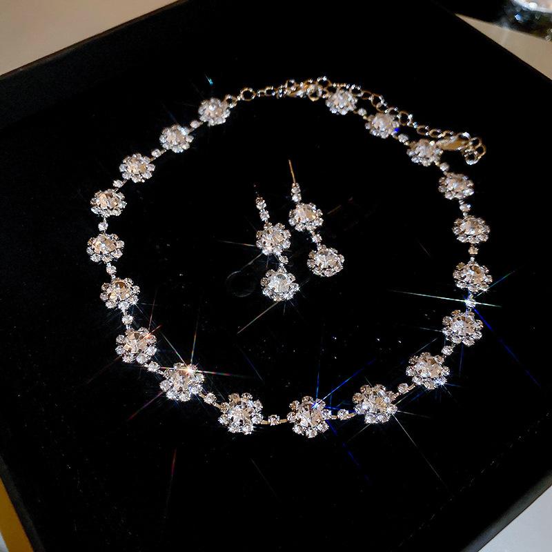 

3 шт. Стразы жемчуг прямоугольные серьги ожерелье комплект из двух частей винтажный чокер аксессуары легкие роскошные ювелирные наборы свадьба