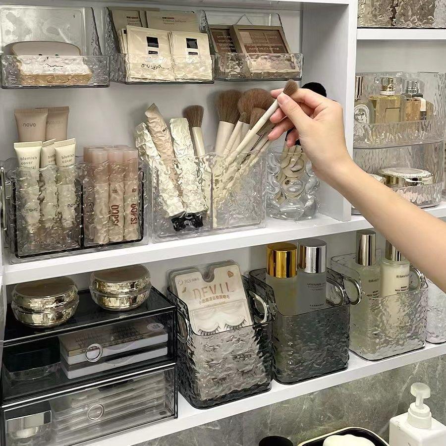 Luxury Water Ripple Cosmetic & Stationery Double-Compartment Organizer: Desktop Storage Box & Pen Holder - In Stock